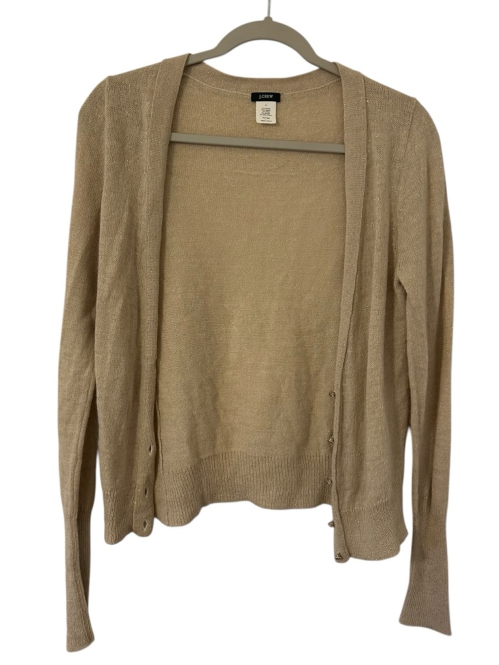 Tan Cream JCrew Sweater Cardigan Top Sequin Buttons Women’s Size Medium/Large!